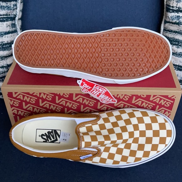 Vans Classic Slip-On Checkerboard Golden Brown/True White MENS - Picture 4 of 16